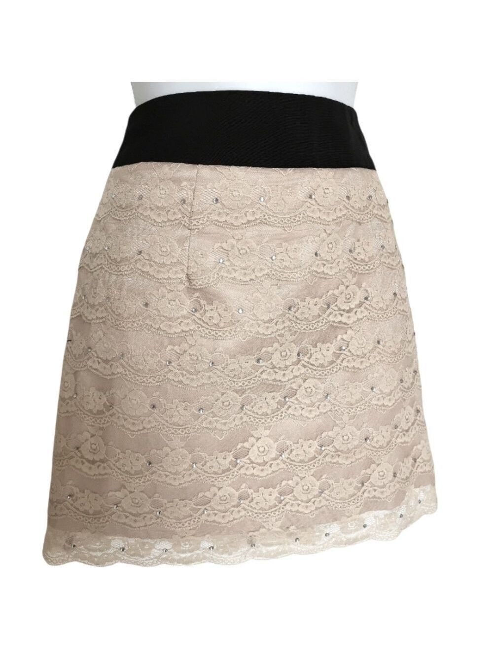 Tiered Lace Mini Skirt with crystals black waistband party
